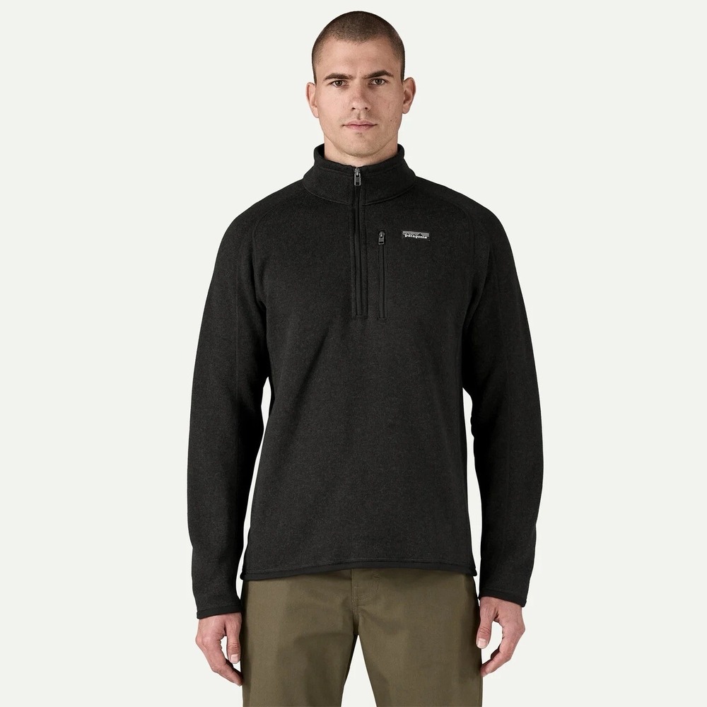 Patagonia Men's Large Better Sweater 1/4 Zip Fleece Black Chest Logo Outdoors